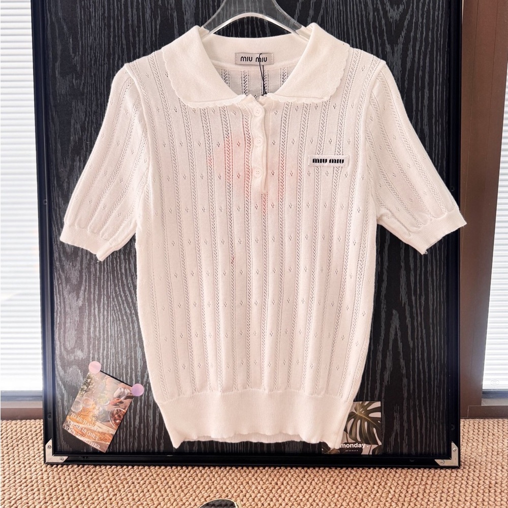 Miu Miu Scalloped Collar Knit Polo Shirt ✨